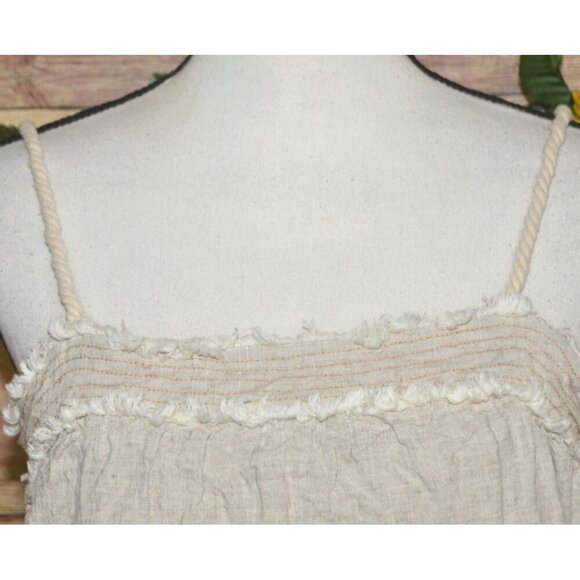 Moon River Beige Crop Tank Top Size M Linen Blend Fringe Rope Straps Cottage - Picture 3 of 12
